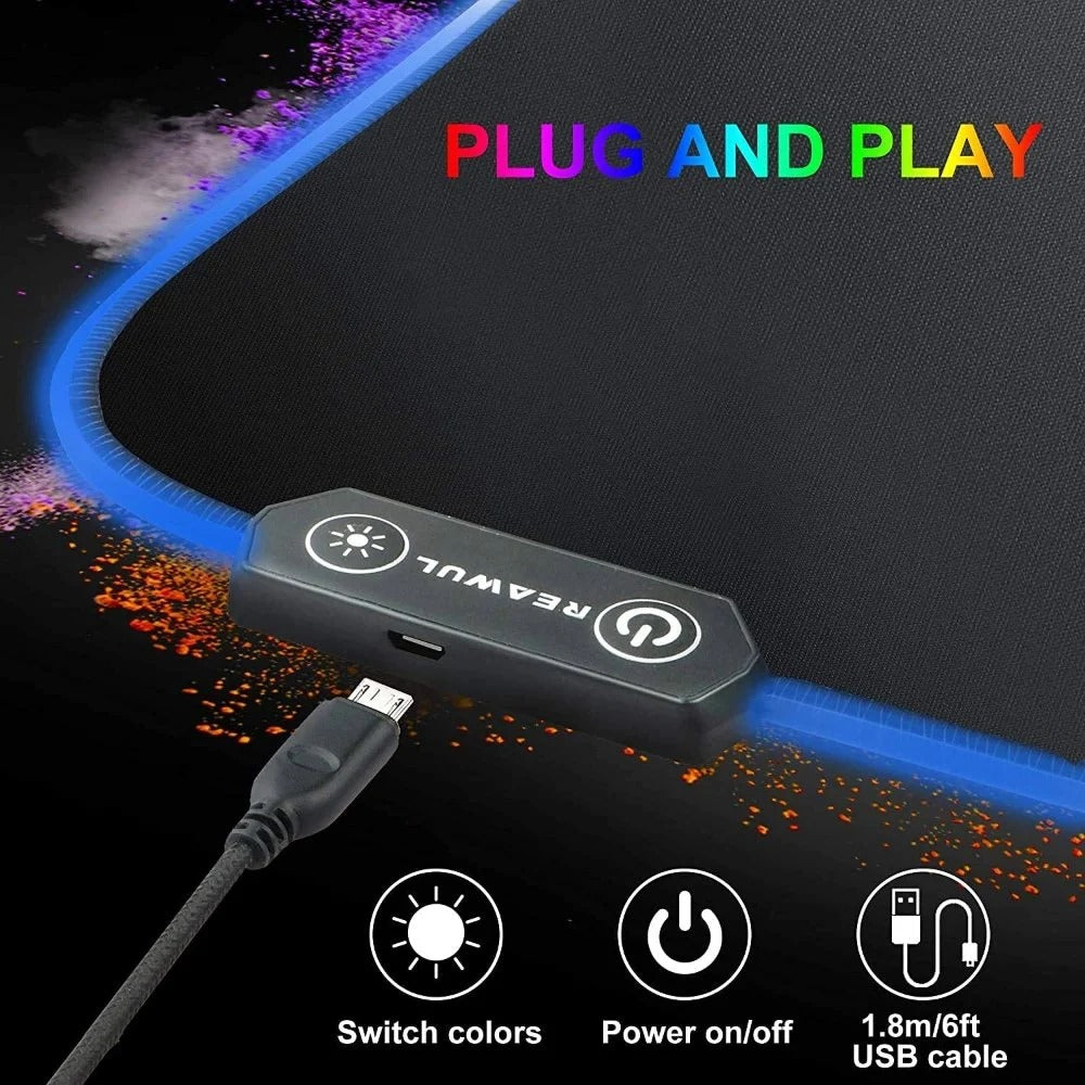 RGB Retro LED Gaming Mouse Pad – 14 Light Modes | High-Speed Tracking | 795x298mm Abstract Desk Mat
