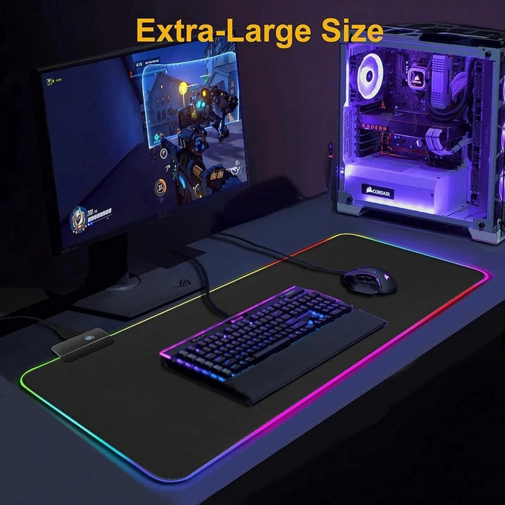 RGB Retro LED Gaming Mouse Pad – 14 Light Modes | High-Speed Tracking | 795x298mm Abstract Desk Mat