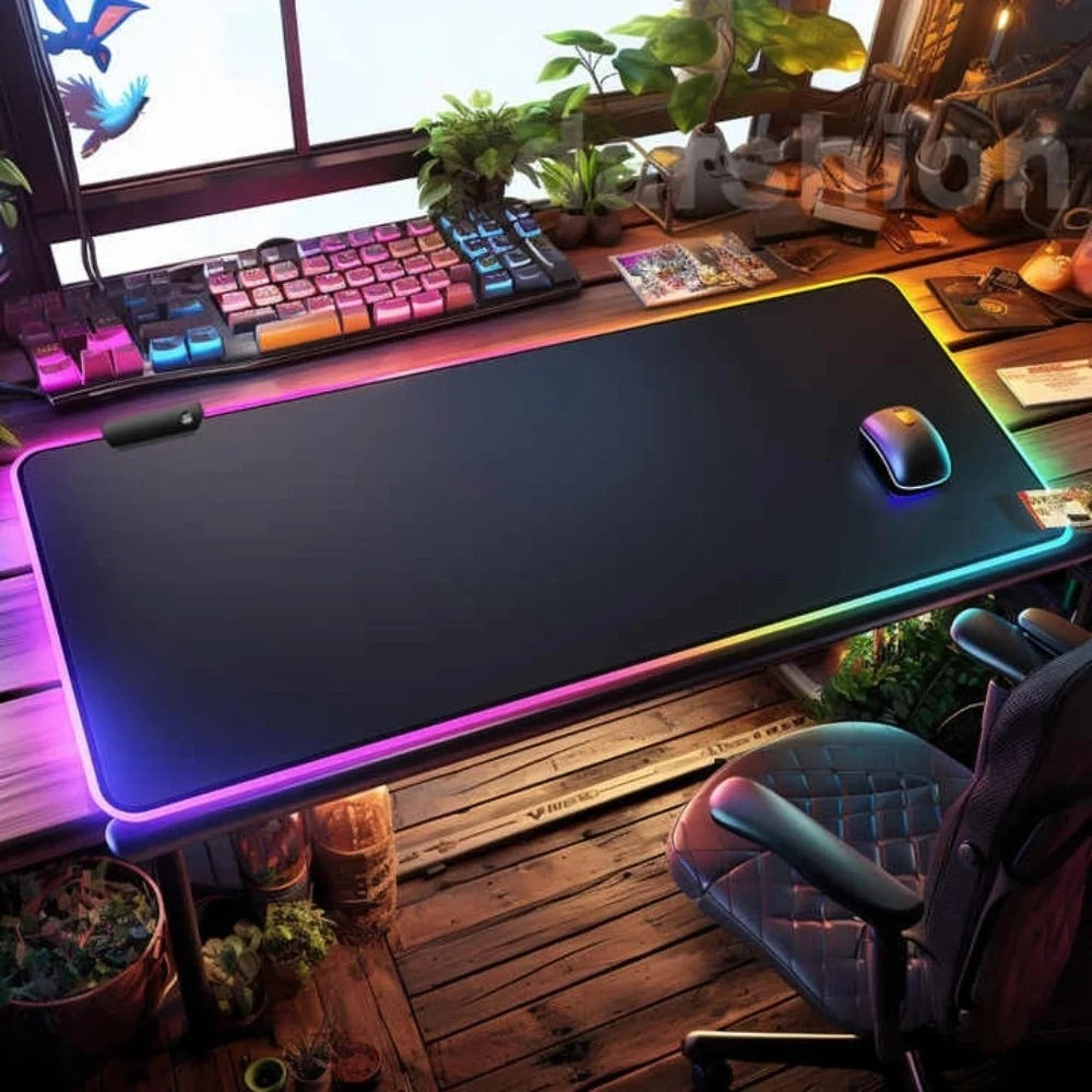 RGB Retro LED Gaming Mouse Pad – 14 Light Modes | High-Speed Tracking | 795x298mm Abstract Desk Mat