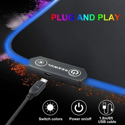 RGB Retro LED Gaming Mouse Pad – 14 Light Modes | High-Speed Tracking | 795x298mm Abstract Desk Mat
